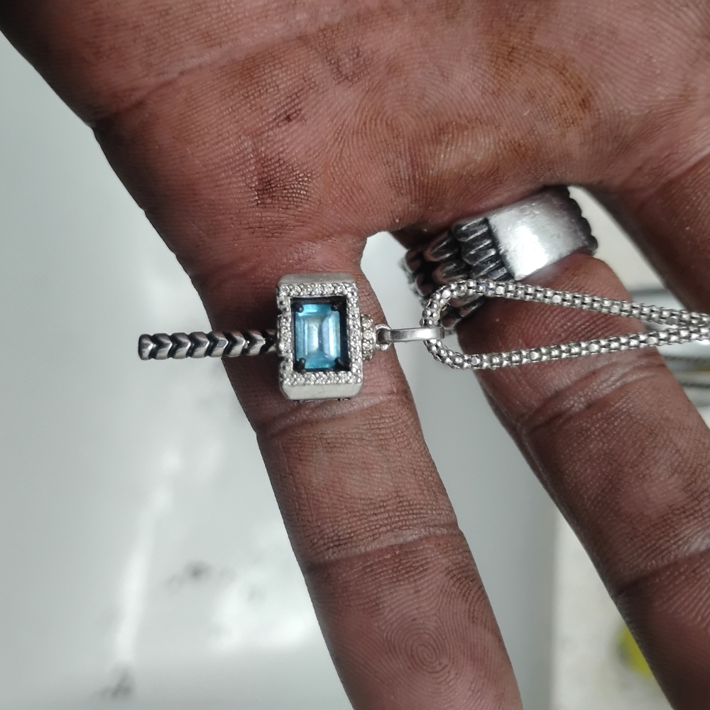 Marvel Mjoilnir 925 Silver Necklace with Swiss Blue Topaz And Diamonds